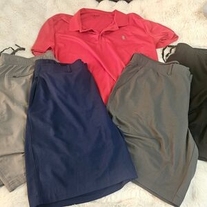 Izod Red Polo with Blue and Gray Shorts Set
